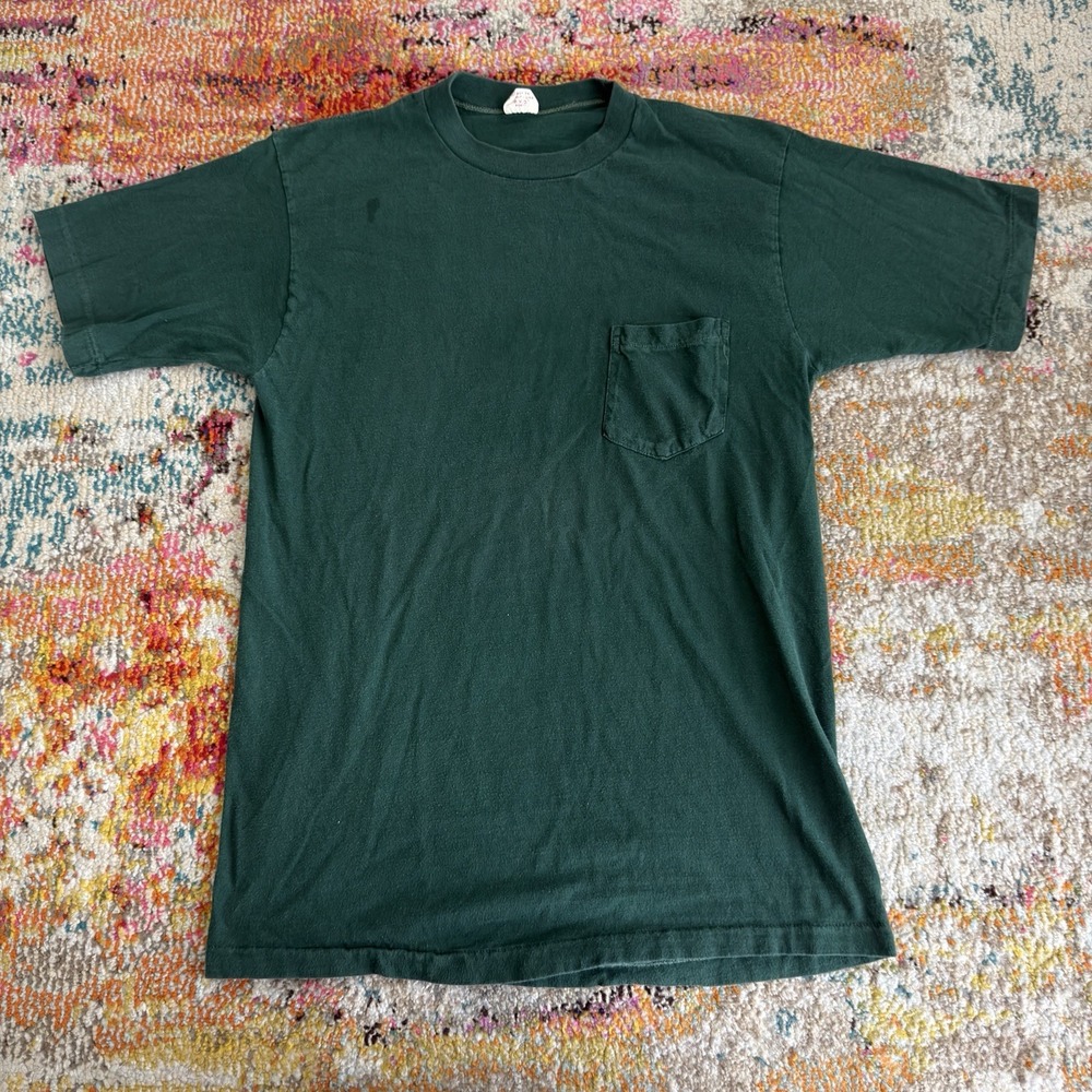 Vintage 50s 60s BVD Pocket T Shirt Tag XL Green Salvage Pocket Cotton